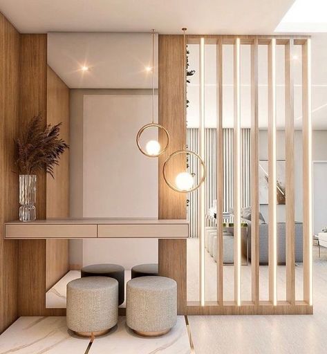 Wooden Walls Living Room, Home Hall Design, Hal Decor, Living Room Partition, Living Room Partition Design, Room Partition Designs, Living Room Design Decor, Partition Design, Room Partition