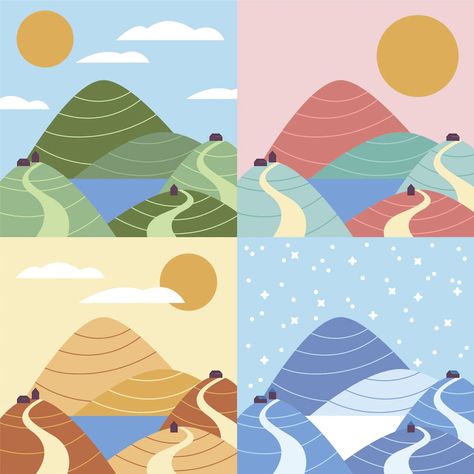 Free Vector | Flat design 4 seasons illustration Season Illustration Design, Four Seasons Illustration Design, 4 Season Illustration, 4 Seasons Illustration, 4 Seasons Art, Seasons Illustration, Seasons Poster, Bottle Label Design, Winter Illustration