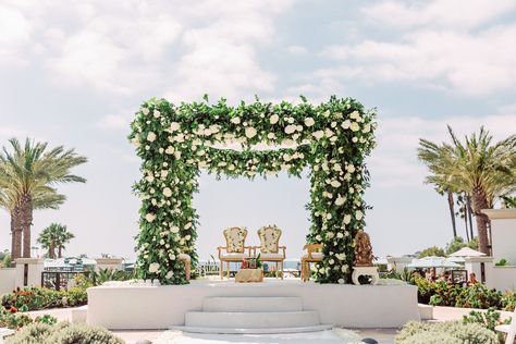 Wedding Mandap Ideas, Flower Canopy, Mandap Ideas, Indian Wedding Mandap, Mandap Design, Monarch Beach Resort, Hindu Wedding Ceremony, Mandap Decor, Wedding Ceremony Arch