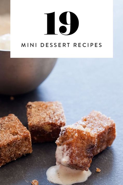 Desserts are great, but mini desserts are better. Think about it: You could eat one normal chocolate cookie or pop seven tiny ones into your mouth in rapid succession. Here are 19 of our favorite itty-bitty dessert recipes of all time. Minimal Ingredient Desserts, Mini Dessert Easy, Cookbook Inspiration, Finger Food Desserts, Mini Dessert Recipes, White Desserts, Mini Bites, Dessert Bites, Bite Size Desserts