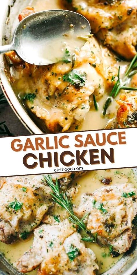 Juicy, bone-in chicken thighs and a rich, fragrant garlic sauce, perfectly seared on the stovetop to create a delicious chicken dinner. Garlic Sauce Chicken, Easy Chicken Breast Dinner, Chicken 101, Boat Recipes, Pan Seared Chicken Thighs, Garlic Sauce For Chicken, Chicken Recipe Easy, Bone In Chicken Recipes, Keto Meat