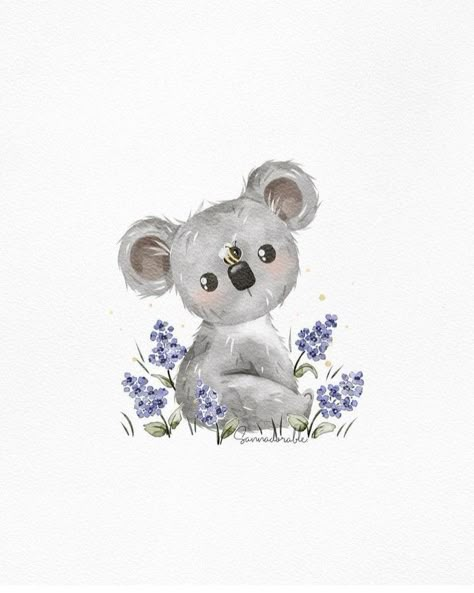 Koala Doodle Cute, How To Draw A Koala Step By Step, Simple Koala Tattoo, Koala Aesthetic, Koala Painting, Koala Tattoo, Australian Animal Nursery, Koala Stuffed Animal, Simple Art Drawings