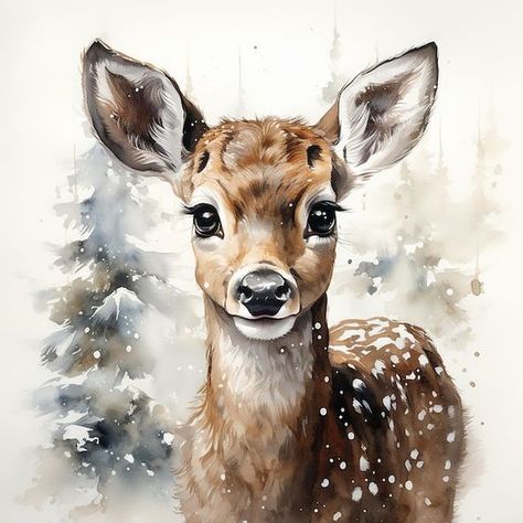 Paintings For Children's Rooms, Christmas Reindeer Watercolor, Ideas For Christmas Paintings, Deer Painting Acrylic, Christmas Watercolor Paintings, Christmas Reindeer Art, Christmas Art Painting, Winter Painting Ideas, Watercolor Art Christmas