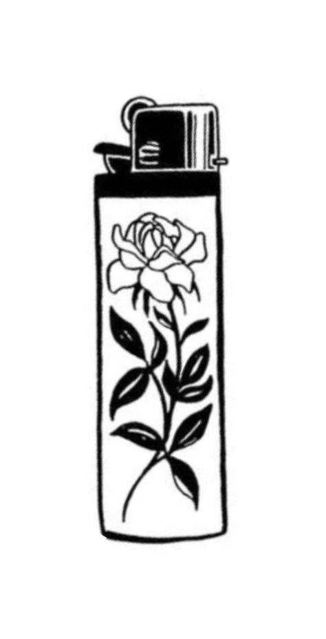 Lighter Doodle Simple, Simple Lighter Tattoo, Lighter With Flowers Tattoo, Lighter Tattoo Stencil, Lighter Tattoo Minimalist, Lighter Drawing Simple, Lighter Doodle, Lighter Outline, Lighter Tattoo Design