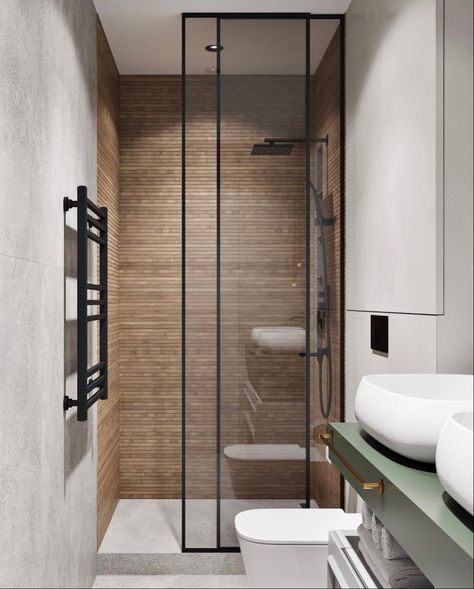 Small Bathroom 2023, Small Rectangle Bathroom, Aesthetic Bathroom Ideas, Bathroom Inspo Interior Design, Modern Small Bathrooms, Small Bathroom Interior, Bathroom Design Layout, Bathroom Inspiration Modern, Toilet Door