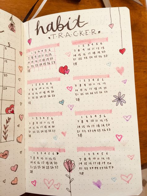 Habit Tracker February, February Habit Tracker, Bujo February, February Goals, 2024 Journal, February Hearts, February Bullet Journal, Journal 2024, Bullet Journal Ideas Templates