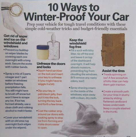 Winter Car Tips, Winter Car Hacks, Winter Car Checklist, Living In Your Car In Winter, Car Advice, Winter Car Essentials, Winter Proofing House Tips, Winter Car Kit, Winter Emergency Car Kit