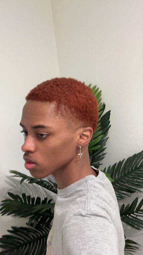 Black Man With Dyed Hair, Auburn Buzzcut, Ginger Hair Color Men, Hair Color For Dark Skin Men, Dyed Hair Men Black, Ginger Black Man, Ginger Buzzcut, Black Men Dyed Hair Ideas, Men Ginger Hair