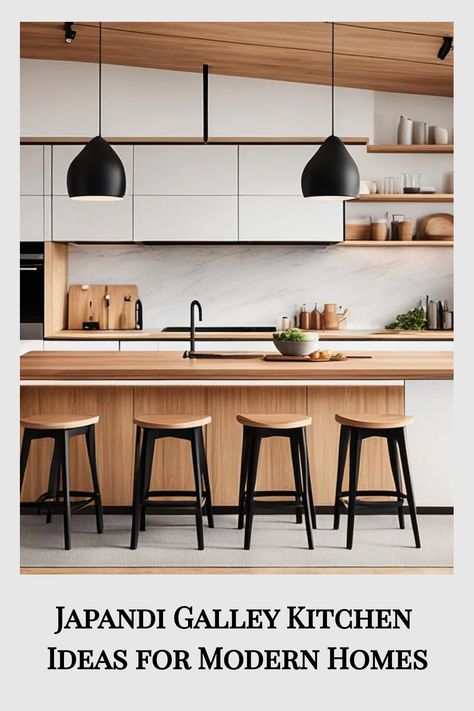 Explore the fusion of Scandinavian functionality with Japanese minimalism through our curated japandi galley kitchen ideas to transform your space. Japandi Kitchen Design, Galley Kitchen Ideas, Long Narrow Kitchen, Monochrome Kitchen, Kitchen Galley, Kitchen Color Palettes, Japandi Kitchen, Japandi Interior Design, Open Kitchen And Living Room