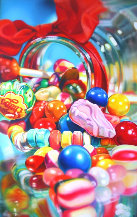 SWEET TEMPTATIONS BY SARAH GRAHAM Sarah Graham, Food Project, Candy Art, Food Painting, Food Projects, Realistic Paintings, Japanese Sweets, Pick And Mix, Foto Art