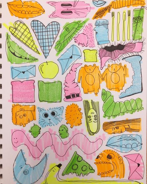 Highlighter Sketchbook Art, Highlighter Drawings Sketch, Doodles With Highlighters, Highlighter Pen Art, Highlighter Doodles, Sketchbook Character Design, Highliter Drawing, Highlighter Drawings, Highlighter Tips