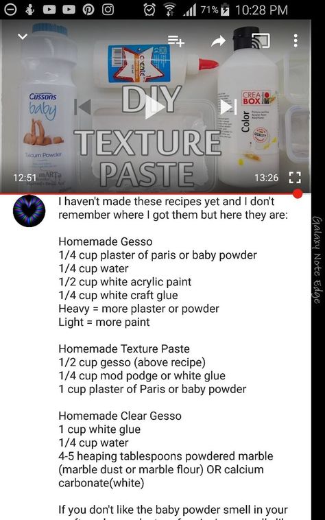 Diy Texture Paste Recipe, How To Make Textured Paint, Diy Texture Paste, Textured Canvas Art Diy Tutorials, Gesso Art, Texture Painting Techniques, Craft Recipes, Plaster Crafts, Homemade Art