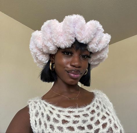 Fuzzy Crochet Hat, Jordan Ward, Fluffy Hats, Electric Relaxation, Ruffle Hat, Hair 4c, Crochet Ruffle, Crochet Business, Crochet Clothing And Accessories