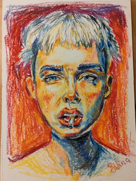 My first oil pastel portrait 💞 Oil Pastel Portrait Faces, Intermediate Drawing, Oil Pastel Portrait, Farewell Cake, Summer Homework, Personal Investigation, Color Pallete, Oil Pastel Paintings, Pastel Portraits