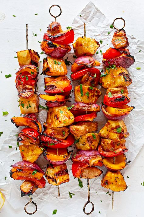 Hawaiian Chicken Kebabs will be the highlight of your summer! #hawaiianchicken #chicken #kebabs #kebabrecipes #chickenkebabs #chickenandpinneapple #chickenskewers #iambaker #summergrilling #kebabrecipes Chicken With Peppers, Hawaiian Chicken Kabobs, Barbecue Sauce Chicken, Chicken Kabob Recipes, Roasted Potato Salads, Chicken Pineapple, Summer Chicken, I Am Baker, Hawaiian Chicken