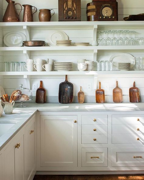 Color Countertops, Rachel Halvorson, Kitchen Open Shelves, Shelving Kitchen, Pantry Inspiration, Farmhouse Pantry, Cottage Kitchens, Kitchen Farmhouse, Farmhouse Style Kitchen