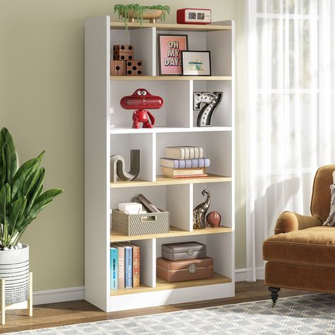 Tall White Bookcase, Cube Bookshelf, Styling A Bookcase, Bookcase Modern, Narrow Bookshelf, Tall Bookshelf, Home Library Rooms, Open Display Shelf, Library Bedroom