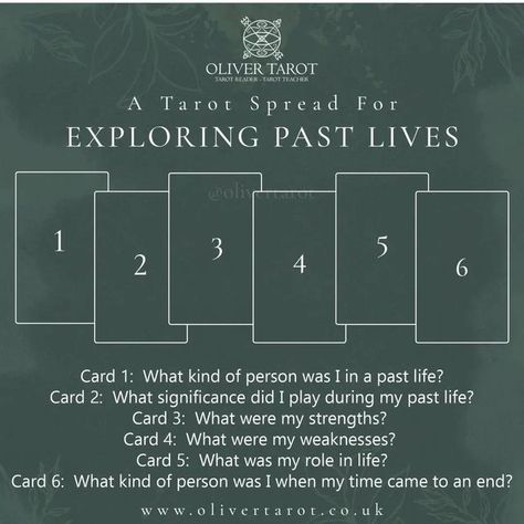 @mysticwitchofthemoon on Instagram: "Exploring past lives spread by @olivertarot . . . . #wiccansofinstagram #witchlife #witchesofinstagram #witch #witchcraft #wicca #wiccan #pagan #spiritual #spiritualawakening #Spirituality #witchessociety #witchytips #magic #babywitch #beginnerwitch #tarot #tarotreadersofinstagram #tarotspread #oracle #oraclespread #divination" Finding Meaning In Life, Free Tarot Reading, Past Life Regression, Tarot Spread, Free Tarot, Oracle Tarot, Past Lives, Life Questions, Tarot Learning