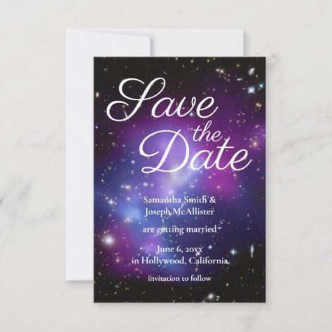 $1.95 | Purple and Black Space Photo Save the Date #purple galaxy wedding, purple space cosmic wedding, purple and blue wedding, purple and black wedding, planetarium wedding, astronomy wedding, astrology, boho, modern contemporary new age, elegant white calligraphy font face Wedding Purple And Blue, Save The Date Purple, Astronomy Wedding, Cosmic Wedding, Purple Black Wedding, Indigo Wedding, Wiccan Wedding, Dark Wedding Theme, Galaxy Wedding