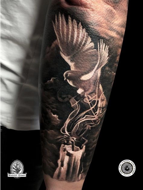 Candle Forearm Tattoo, Orthodox Tattoos, Good And Evil Tattoos, Candle Tattoo Design, Pigeon Tattoo, Shen Long Tattoo, Dove Tattoo Design, Left Arm Tattoos, Half Sleeve Tattoos Forearm