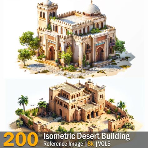 Isometric Desert Building | Reference Images | 8K  | VOL5,  on ArtStation at https://www.artstation.com/artwork/oJXBzw Minecraft Sand Temple, Desert Building, Desert Tower, Sky Kingdom, Minecraft Desert, Desert Village, Desert Temple, Building Reference, Arabic Architecture