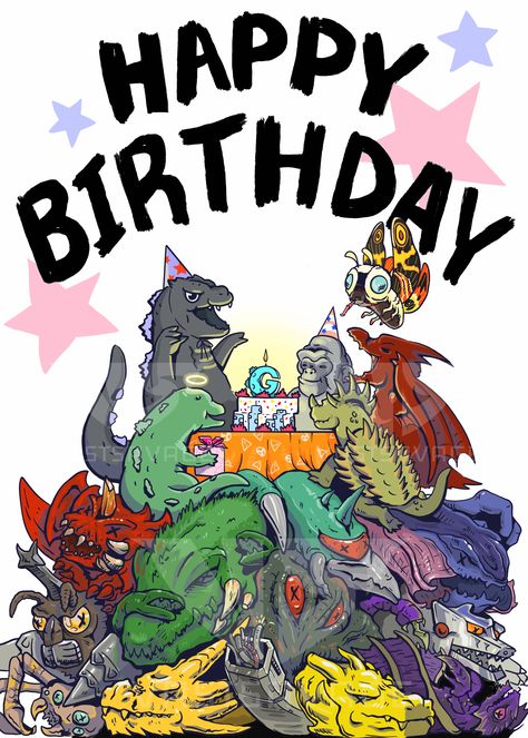 #godzilla #godzillaart #godzillaprint #godzillavskong Happy Birthday Godzilla, Godzilla Birthday Party Invitation, Godzilla Party Ideas, Godzilla Invitations, Cute Godzilla, Godzilla Party, Godzilla Birthday Party, Friends Birthday Card, Godzilla Birthday