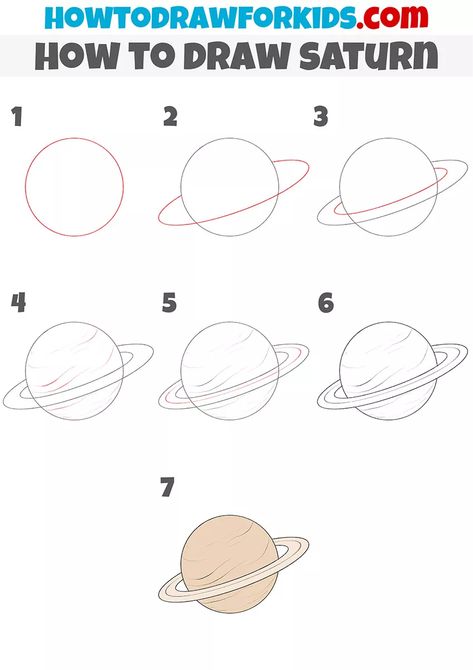 Saturn Painting Easy, How To Draw Planets Step By Step, How To Draw Saturn, Saturn Planet Project, How To Draw Planets, Saturn Drawing Simple, Drawing Of Saturn, Planet Drawing Simple, Saturn Doodle