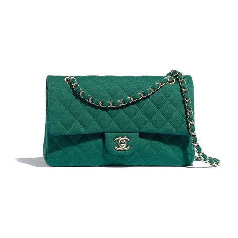 Jersey & Gold-Tone Metal Green Classic Handbag | CHANEL Chanel Handbags Pink, Chanel Handbags Red, Chanel Handbags Black, Chanel Store, Classic Flap Bag, Chanel Official, Chanel Official Website, Classic Handbags, Beautiful Handbags