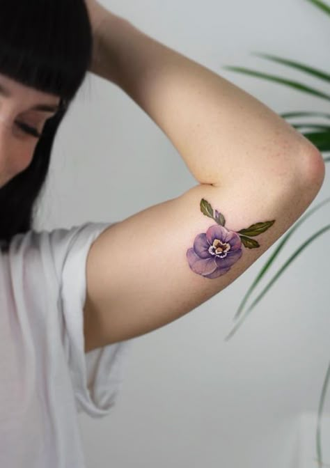 Violet Watercolor Tattoo, Sampaguita Tattoo, Pansy Tattoo, Violet Tattoo, Mum Tattoo, Floral Tattoos, Botanical Tattoo, Human Canvas, Tattoo Portfolio