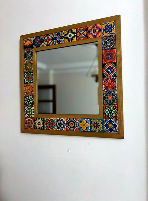 Mexican Tile Mosaic, Talavera Mirror, Bohemian Mirror, Tile Mirror, Art Deco Wall Mirror, Mexican Talavera Tile, Stone Mirror, Talavera Tile, Handmade Mirrors