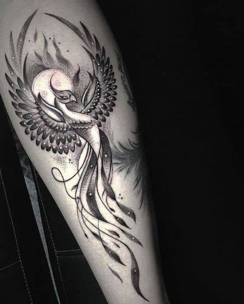 120 Pretty And Girly Half-Sleeve Tattoo Ideas For Females Phoenix Tattoo Rising From Ashes, Linework Phoenix Tattoo, Phoinex Tattoos, Phoenix Tattoo Forearm, Phoenix Tattoo Design Feminine, Pheonix Tattoo For Women, Phoenix Tattoos For Women, Phoenix Tattoo Women, Feniks Tattoo