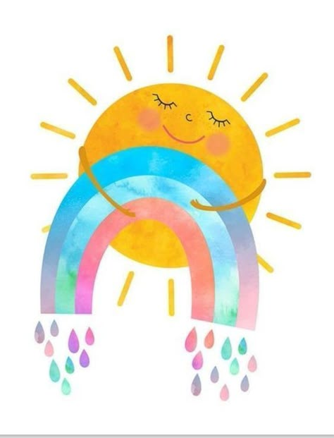 Sunshine Art For Kids, Cute Rainbow Illustration, Rainbow Illustration, Kids Art Prints, الرسومات اللطيفة, 그림 그리기, Classroom Decor, Surface Design, Easy Drawings