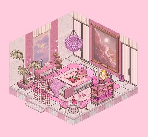 Habitación rosa 2000s Room, Habbo Hotel, Isometric Drawing, Hotel Room Design, Room Ideas Aesthetic, Isometric Art, Pixel Art Games, Anime Room, Game Room Design