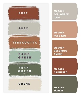 Fern Green Paint Colors, Farmhouse Color Palette, Rustic Color Palettes, Earth Tone Color Palette, Room Colours, Terracotta And Green, House Color Palettes, Earth Tone Color, Farm House Colors