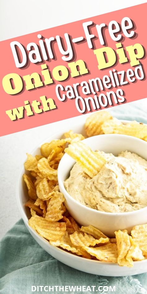 This dairy free onion dip is made with a creamy cashew base and sweet caramelized onions. It’s a truly irresistible healthy dip to serve at parties, game nights, and movie nights. It also makes a great dairy free Super bowl dip. https://www.rfr.bz/pllc9fl Dairy Free Onion Dip, Gluten Free Super Bowl Food, Super Bowl Dip, Gluten Free Super Bowl, Dip For Parties, Onion Appetizers, Paleo Recipes Snacks, Dairy Free Dips, Healthy Dip