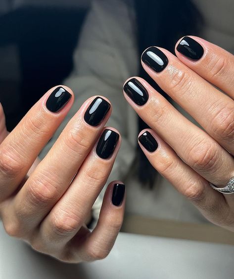 Black Nails Squoval, Matte Black Squoval Nails, Matt Black Short Nails, Super Short Black Nails, Short Matte Black Nails With Glossy Tips, Squoval Nails, Vogue Beauty, Clean Nails, Cuticle Oil