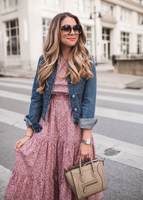 A Spring Dress + Denim Jacket | The Teacher Diva: a Dallas Fashion Blog featuring Beauty & Lifestyle Denim Dress Outfit, Spring Outfits Dresses, Fashion Diary, Jean Jacket Outfits, Denim Jacket Outfit, Gaun Fashion, Dress With Jean Jacket, Grunge Dress, Denim Jacket With Dress