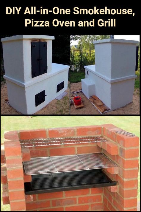 It's compact and it can cook three ways! Here's the ultimate outdoor project for every cooking need - a smokehouse, a pizza oven and a grill, all in one! Do you want to have this awesome build in your backyard? Backyard Smokehouse, Hosting Backyard, Brick Built Bbq, Brick Smoker, Brick Grill, Pizza Oven Outdoor Diy, Backyard Pizza Oven, Backyard Entertainment, Brick Oven Outdoor