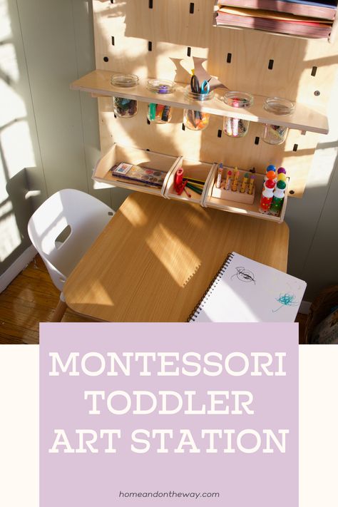 Our Art Station [Montessori Toddler Art Set-Up] — Home and on the Way Toddler Art Station, Kids Art Corner, Art Caddy, Craft Station, Montessori Ideas, Art Area, Art Shelves, Washable Paint, Art Corner