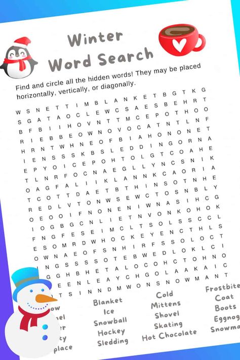 This Winter themed word search printable is perfect for doing with the kids this holiday season while the snow is falling and The post Winter Word Search Printable appeared first on The Best Kids Crafts and Activities. Winter Word Search For Kids, Free Holiday Printables, Fall Word Search, Winter Word Search, Holiday Word Search, Holiday Word, Word Search For Kids, Snow Is Falling, Fall Words