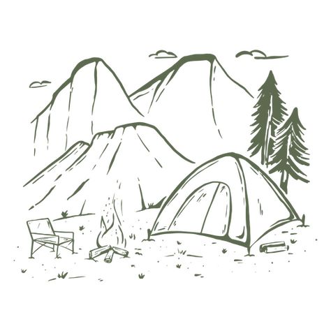 Camping tent mountains PNG Design Camping Digital Art, Tent Illustration Camping, Tent Camping Drawing, Camping Drawing Illustrations, Campsite Drawing, Camping Drawing Simple, Camp Sketch, Tent Doodle, Tent Sketch