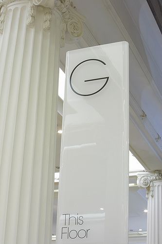 White Signage Design, Environmental Graphics Signage, Glass Signage, Blade Sign, Selfridges London, Office Signage, Wayfinding Signs, Directional Signage, Wayfinding Design