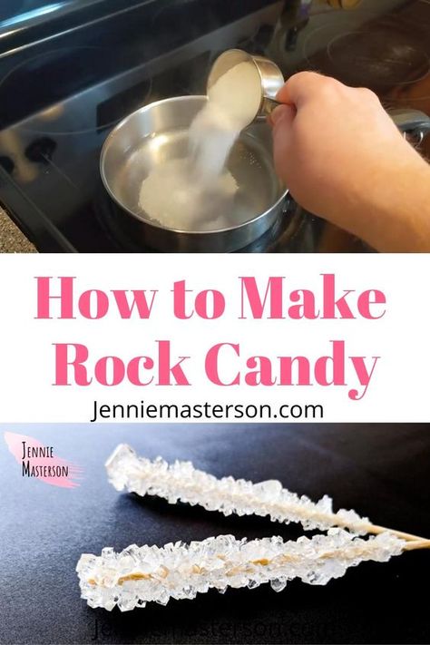 Rock Candy Suckers Recipe, Candy Rocks Recipe, Diy Rock Candy Easy, How To Make Rock Candy Sticks, Diy Crystal Candy, How To Make Candy Crystals, Rock Candy Recipe Easy Fast, Candy Crystals Recipe, How To Make Crystals At Home