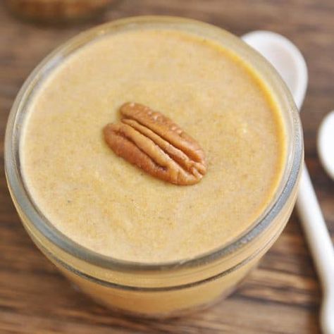 Dairy Free Pumpkin Pie Mousse Cups with Pecan Crust - Lemons + Zest Coconut Cream Pie Overnight Oats, Pumpkin Pie Mousse, Pumpkin Pie Breakfast, Dairy Free Pumpkin Pie, Blank Stare, Mousse Cups, Pecan Crust, Dairy Free Pumpkin, Pumpkin Mousse