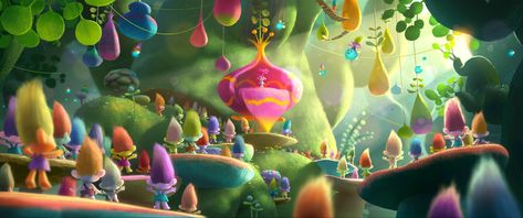 Trolls World Tour — Peter Zaslav Visual Development Art, Monster Factory, Trolls Fanart, Poppy Trolls, Trolls Dreamworks, Animal Crossing Clothes, Troll Party, Scene Background, Trolls Movie