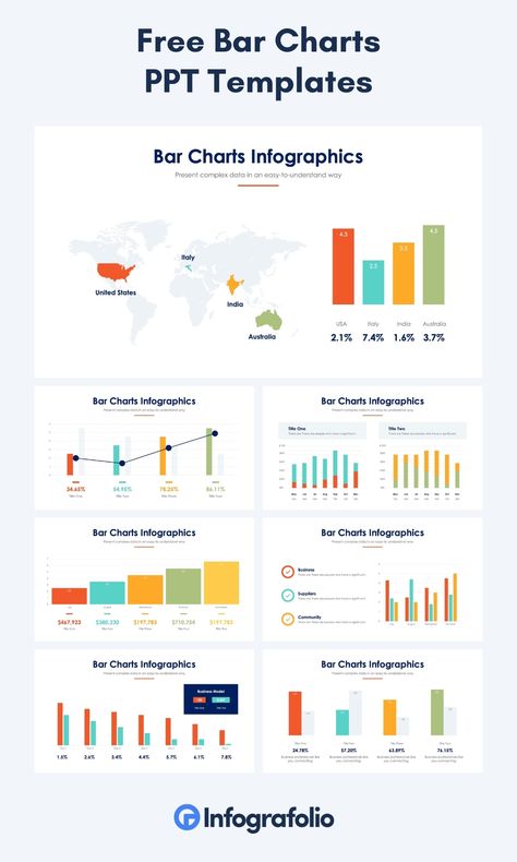 Enhance your data presentations with our dynamic collection of Bar Charts PowerPoint templates. Compatible with Microsoft PowerPoint, Apple Keynote, and Microsoft Excel, these templates offer seamless integration across platforms. Visualize your data with stunning bar charts and create impactful data visualizations. Dive into statistical analysis and graphical representation to uncover valuable insights. Compare trends, track business metrics, and monitor performance with ease. Data Graphic Design Inspiration, Data Powerpoint Design, Bar Chart Design, Graphing Project, Chart Layout, Slide Layout, Data Infographic, Data Presentation, Powerpoint Chart Templates