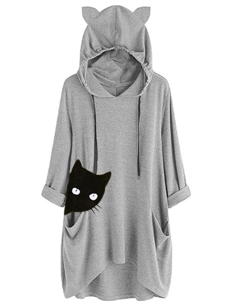 Hoodie Hijab, Cute Hoodie Outfit, Cat Peeking, Hooded Tunic, Cat Sweater, Hoodie Pattern, Tunic Hoodie, Hijab Styles, Cute Hoodie