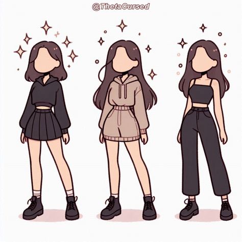 How To Draw Anime Outfits, Female Hoodie Drawing, Cute Outfit Drawings, Character Outfits Drawing, Clothing Drawing Reference, Chibi Clothes, Outfit Drawings, Hoodie Drawing, Clothing Sketches