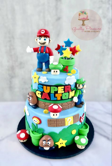 Mario Cake 2 Tier, 2 Tier Mario Cake, Mario Birthday Cake, Super Mario Cake, Deco Pastel, Mario Cake, 2 Tier Cake, Two Tier Cake, Biscuit Recipes