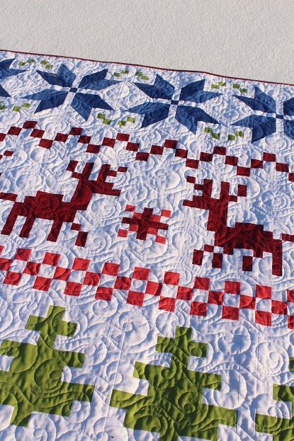 My  Fair Isle  quilt, a pattern by Freshly Pieced, is all done!  I quilted it on Christmas Eve and started the binding that night and fi... Fair Isle Quilt Pattern, Fair Isle Quilt, Xmas Quilts, Scandinavian Quilts, Modern Christmas Quilt, Canadian Quilts, Row Quilts, Christmas Quilt Blocks, Winter Quilt